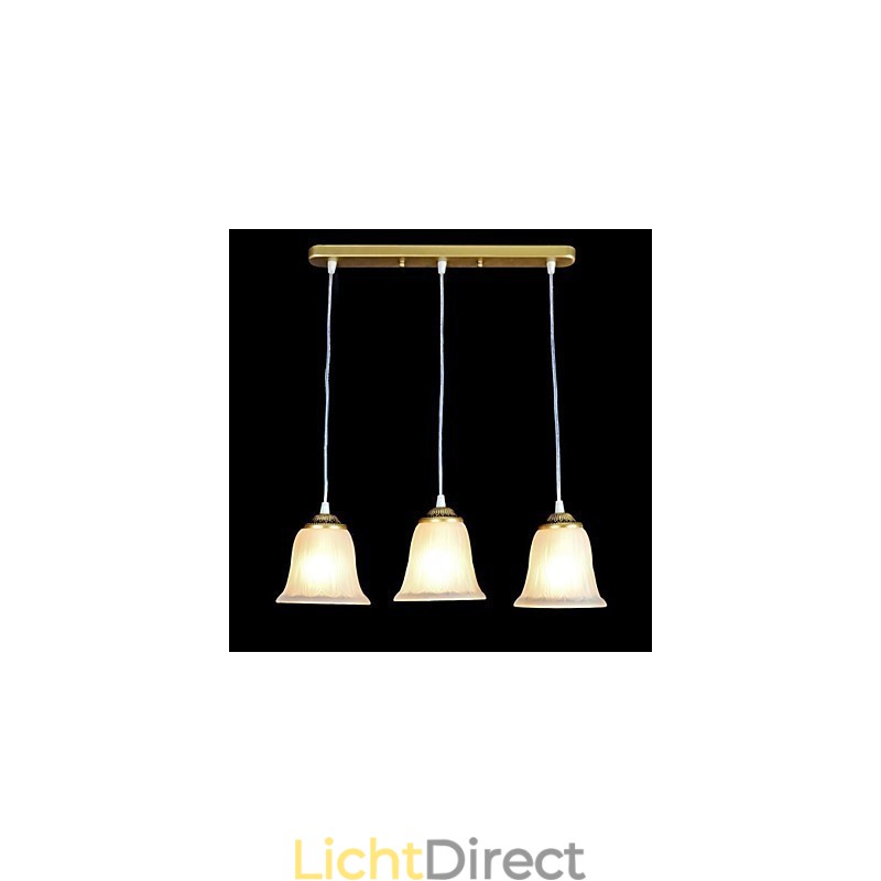 Bronzen hanglamp met drie lampen, patroon, glazen kap, Europees, retro, klassiek