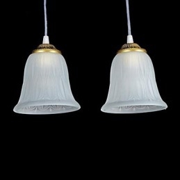 Bronzen hanglamp met drie lampen, patroon, glazen kap, Europees, retro, klassiek