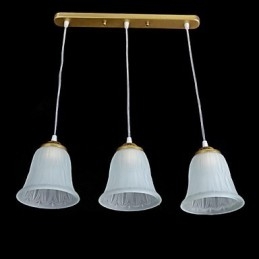 Bronzen hanglamp met drie lampen, patroon, glazen kap, Europees, retro, klassiek