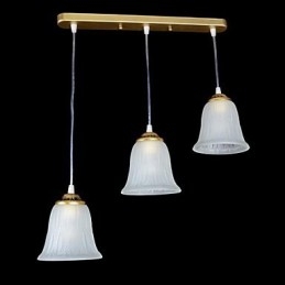 Bronzen hanglamp met drie lampen, patroon, glazen kap, Europees, retro, klassiek