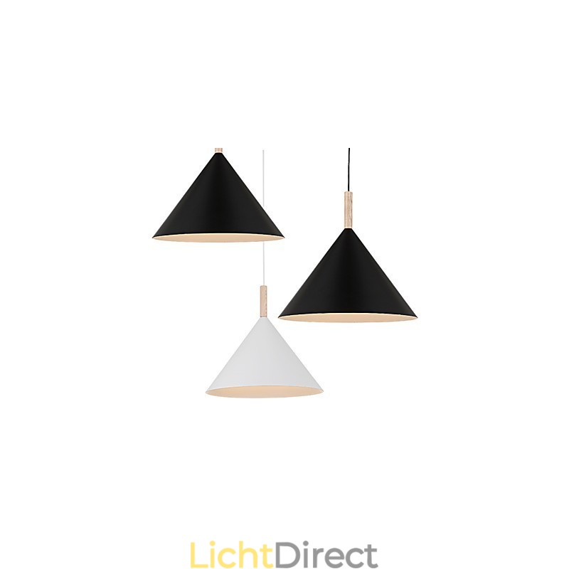 Mini Artistieke Kegelvormige Hanglamp 1 Licht Moderne Eenvoudige Afwerking Zwart Wit Aluminium & Houten Hanglamp