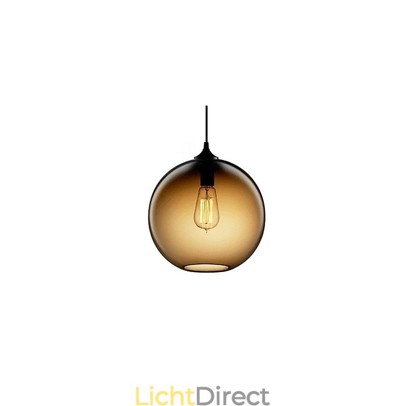 Moderne glazen hanglamp in rond bruin bubbeldesign