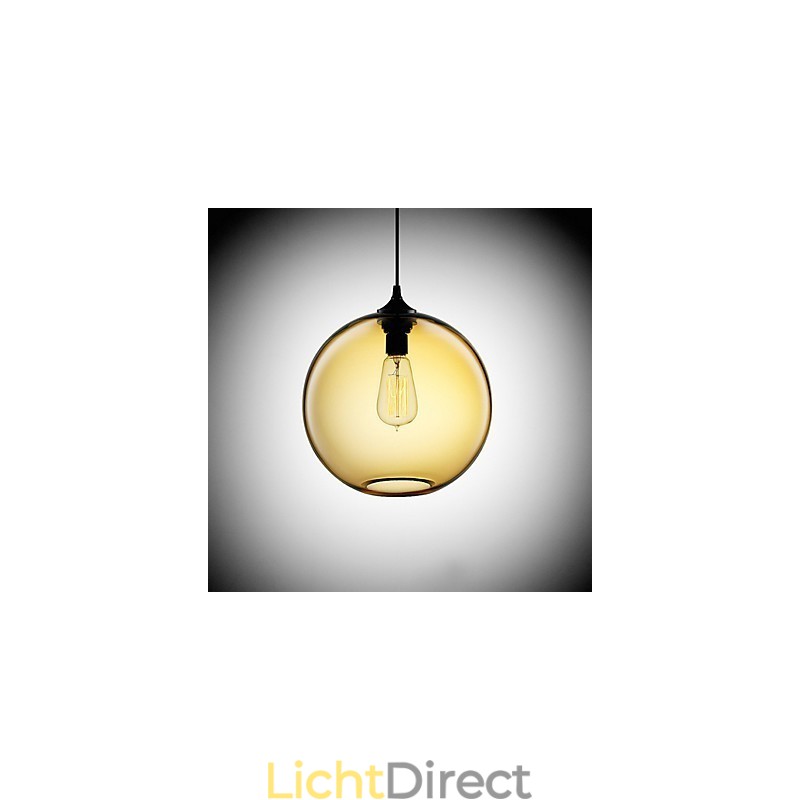 Moderne glazen hanglamp in rond bruin bubbeldesign