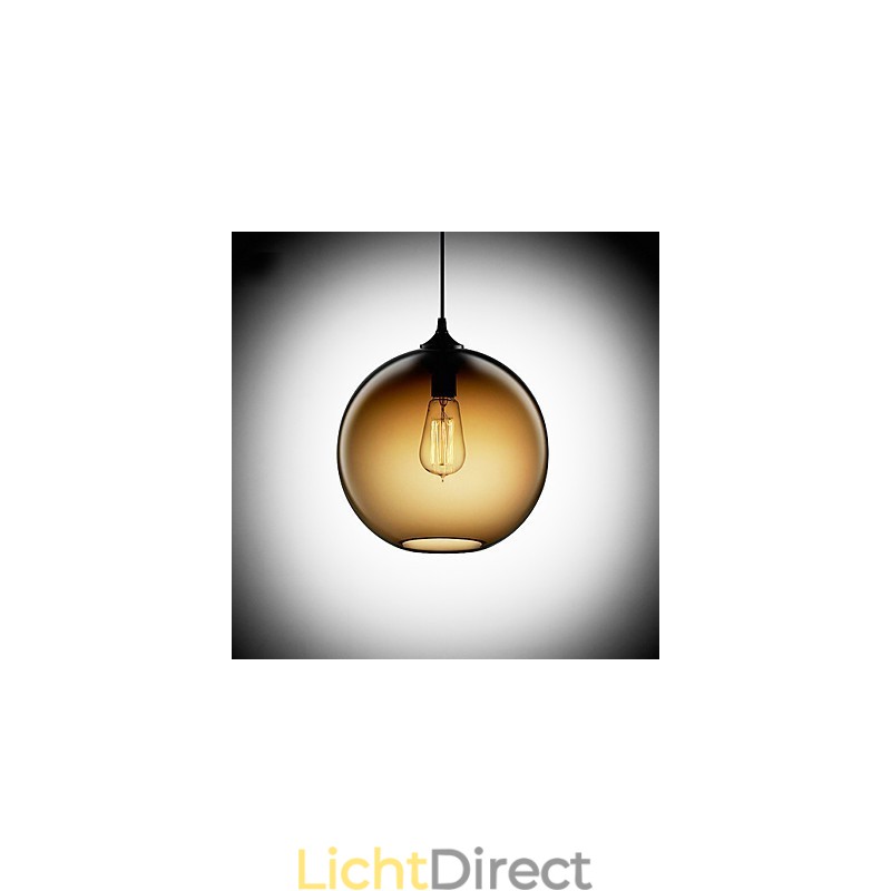 Moderne glazen hanglamp in rond bruin bubbeldesign