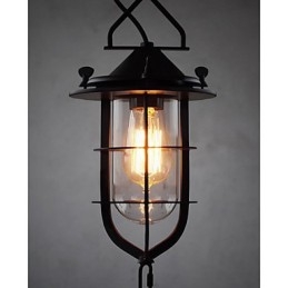 Middelgrote vintage zwarte kooivormige hanglamp van glas en metaal