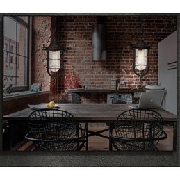 Middelgrote vintage zwarte kooivormige hanglamp van glas en metaal