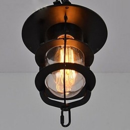 Middelgrote vintage zwarte kooivormige hanglamp van glas en metaal