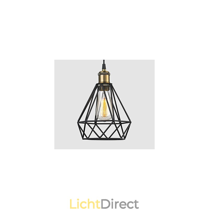 Industriële draadkooi hanglamp Cafe Loft magazijnverlichting zwart snoer