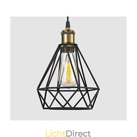 Industriële draadkooi hanglamp Cafe Loft magazijnverlichting zwart snoer