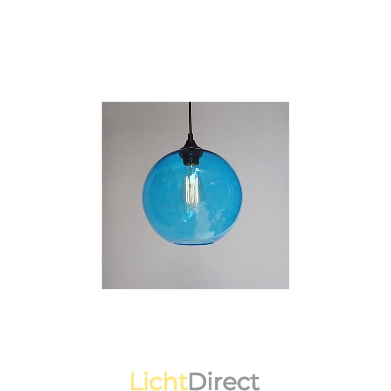Moderne glazen hanglamp in rond blauw bubbeldesign