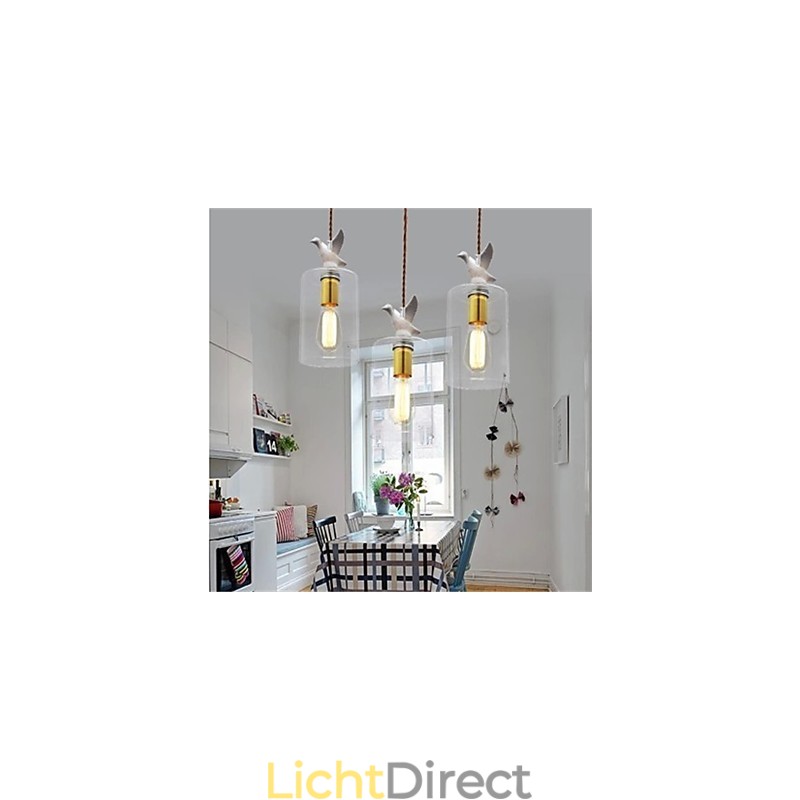 Creatieve vogel glazen kroonluchter hanglamp met glazen kap