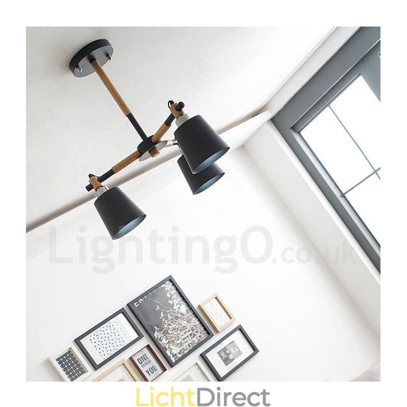 3 Lichts Moderne Hedendaagse Houten Kroonluchter Licht