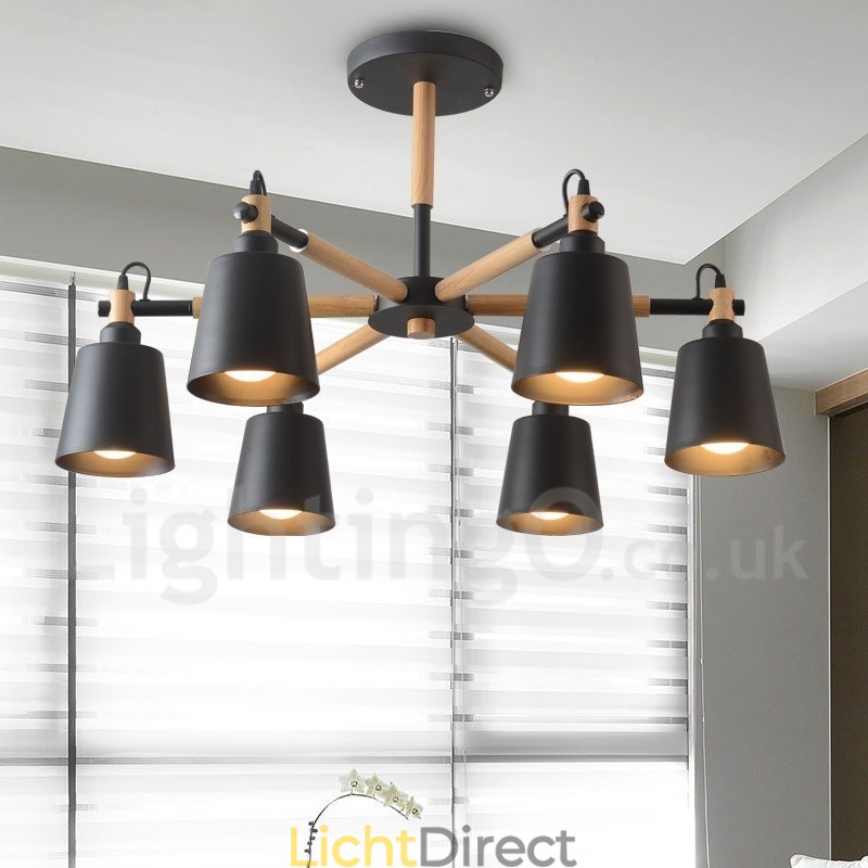 Moderne eigentijdse houten kroonluchter met 6 lampen