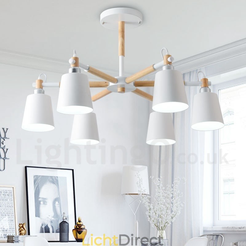 Moderne eigentijdse houten kroonluchter met 6 lampen