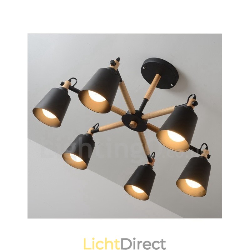 Moderne eigentijdse houten kroonluchter met 6 lampen