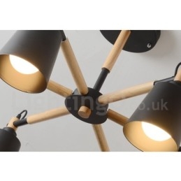 Moderne eigentijdse houten kroonluchter met 6 lampen