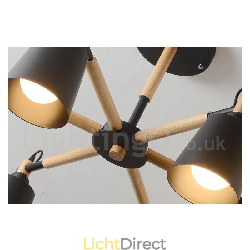Moderne eigentijdse houten kroonluchter met 6 lampen