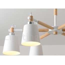 Moderne eigentijdse houten kroonluchter met 6 lampen
