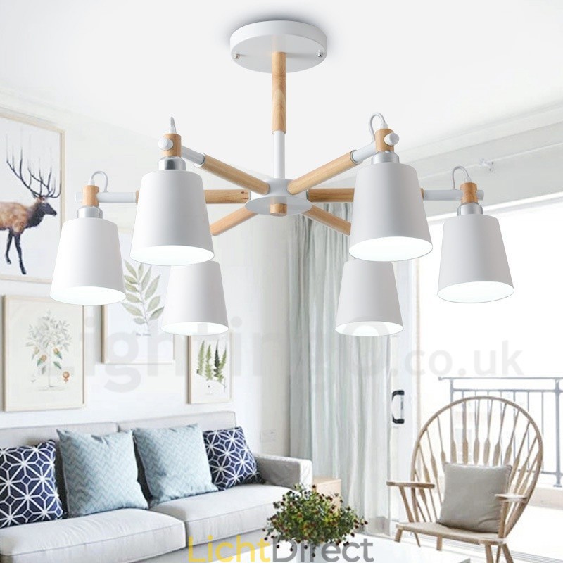 Moderne eigentijdse houten kroonluchter met 6 lampen