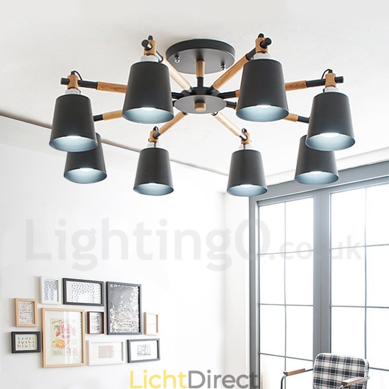 8-lichts moderne, eigentijdse houten kroonluchter