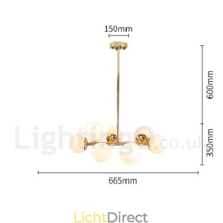 8-lichts moderne eigentijdse kroonluchter met glazen kap