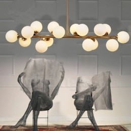 Moderne eigentijdse kroonluchter met 16 lampen, glazen kap en lamp