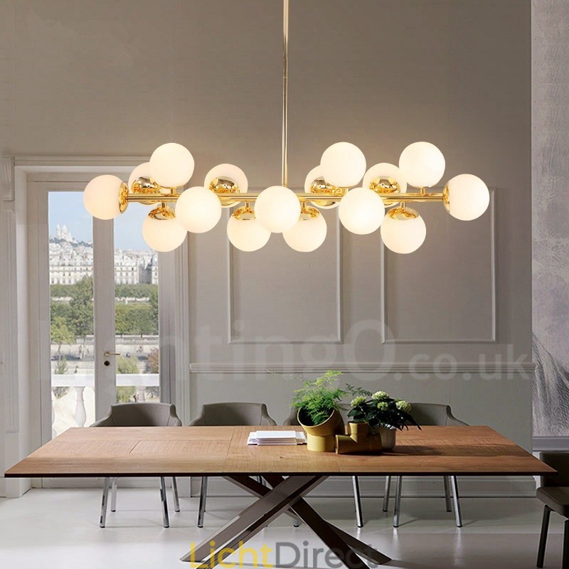 Moderne eigentijdse kroonluchter met 16 lampen, glazen kap en lamp