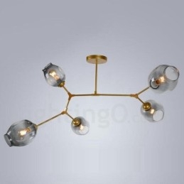 Moderne eigentijdse 5-lichts kroonluchter met glazen kaplamp