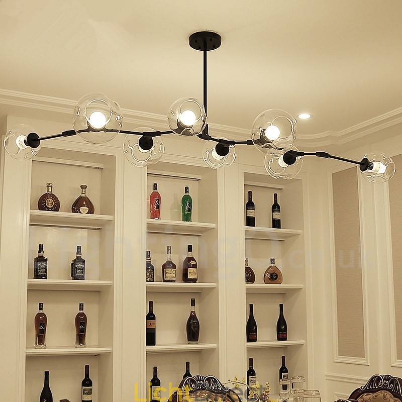 8-lichts moderne eigentijdse kroonluchter met heldere glazen kap en lamp (zwartgoud)