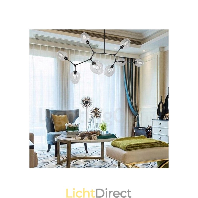 8-lichts moderne eigentijdse kroonluchter met heldere glazen kap en lamp (zwartgoud)
