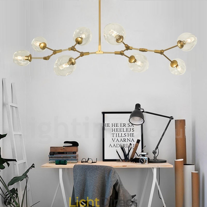 8-lichts moderne eigentijdse kroonluchter met heldere glazen kap en lamp (zwartgoud)