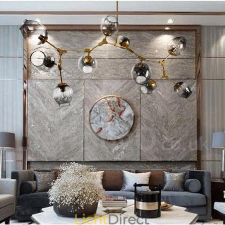 10-lichts gouden kroonluchter met glazen kap, moderne, eigentijdse stijllamp