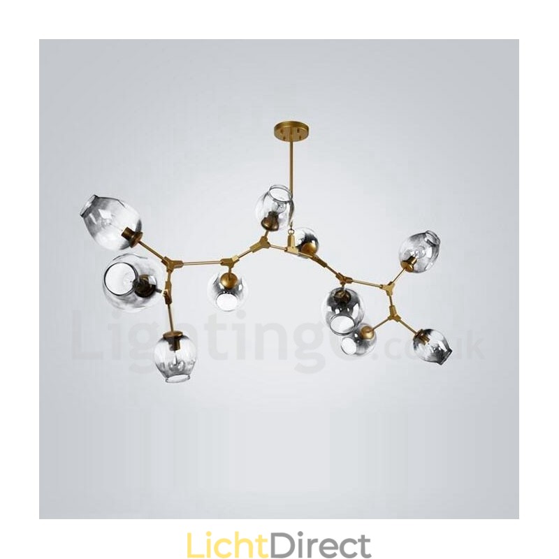 10-lichts gouden kroonluchter met glazen kap, moderne, eigentijdse stijllamp