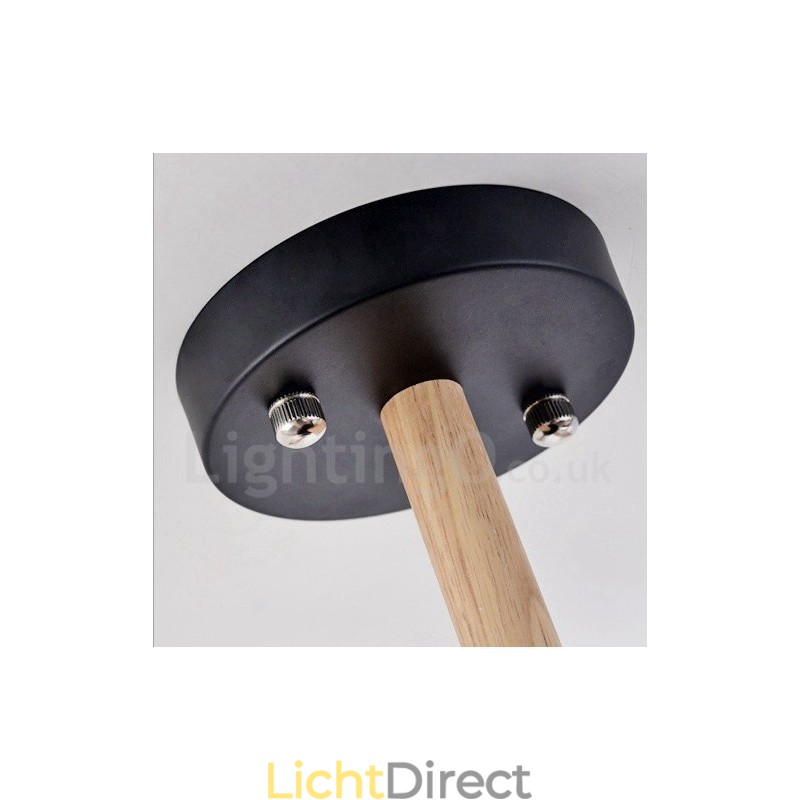 Moderne eigentijdse 6-lichts enkellaags houten kroonluchter met trommelstof (zwart-wit)
