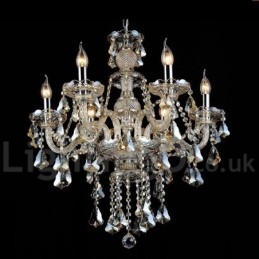 Retro Vintage Cognac Kleur K9 Kristal Moderne Kroonluchter met 6 Lampen
