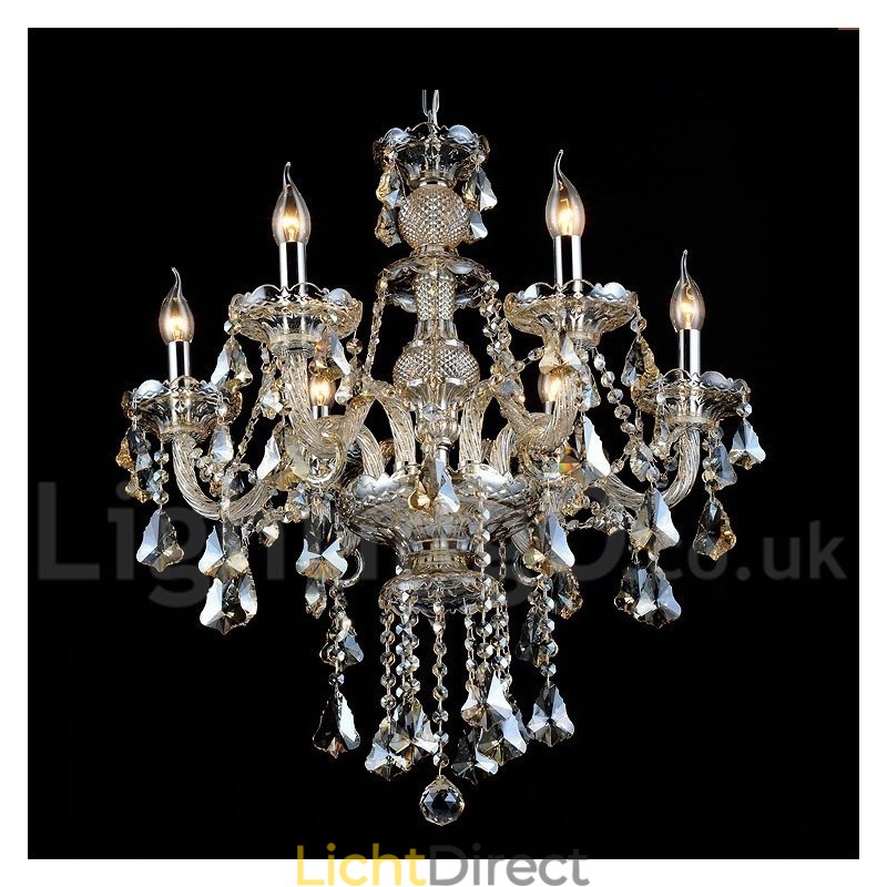 Retro Vintage Cognac Kleur K9 Kristal Moderne Kroonluchter met 6 Lampen