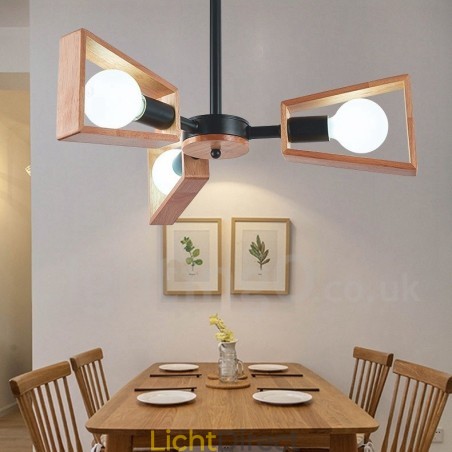 Houten enkelvoudige kroonluchter met 3 lampen, moderne, eigentijdse stijl Houten enkelvoudige kroonluchter met 3 lampen, moderne, eigentijdse stijl