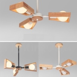 Houten enkelvoudige kroonluchter met 3 lampen, moderne, eigentijdse stijl