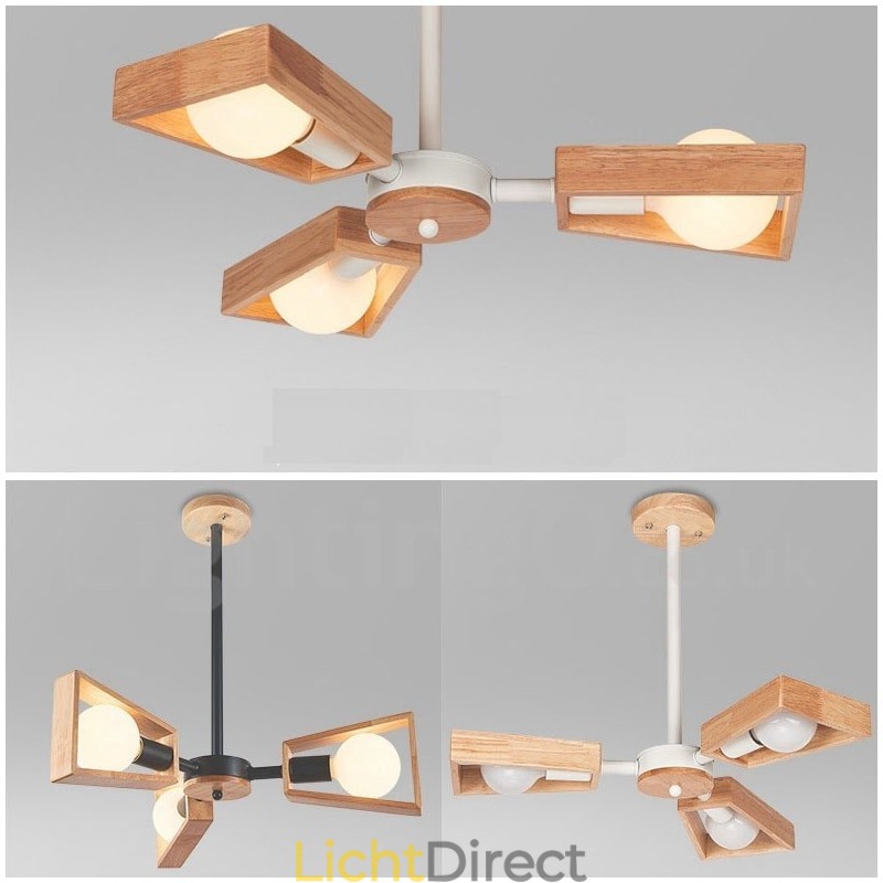 Houten enkelvoudige kroonluchter met 3 lampen, moderne, eigentijdse stijl
