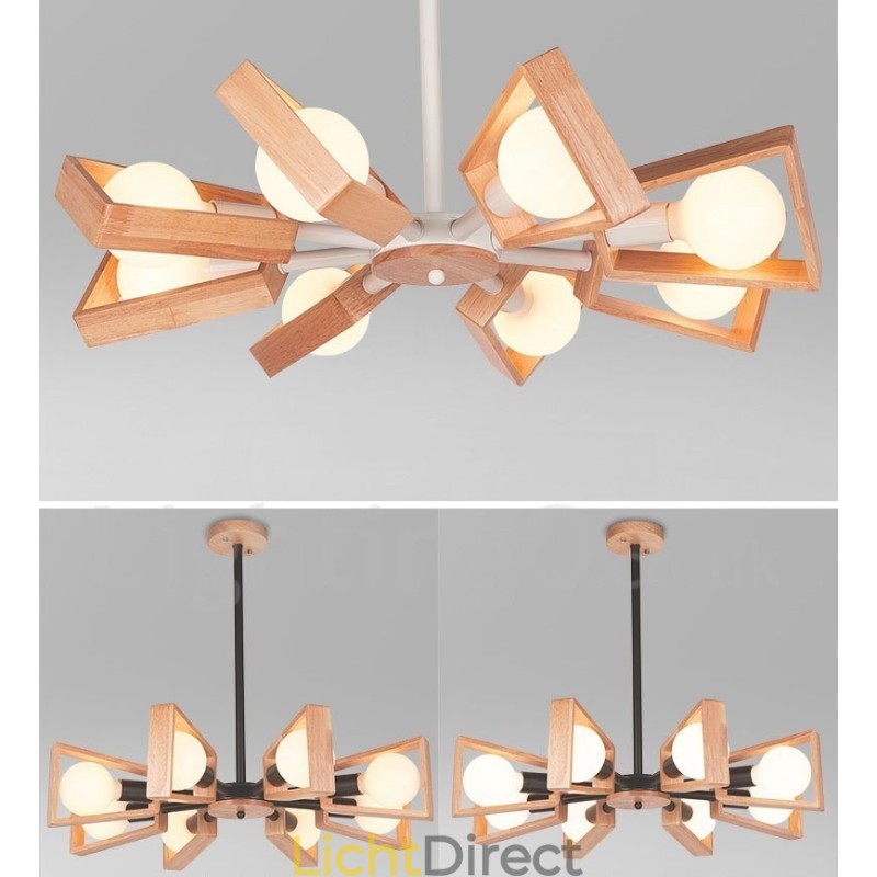 Houten enkelvoudige kroonluchterlamp met 8 lampen in moderne, eigentijdse stijl
