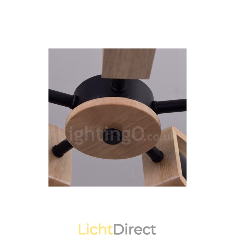 Houten enkelvoudige kroonluchterlamp met 8 lampen in moderne, eigentijdse stijl