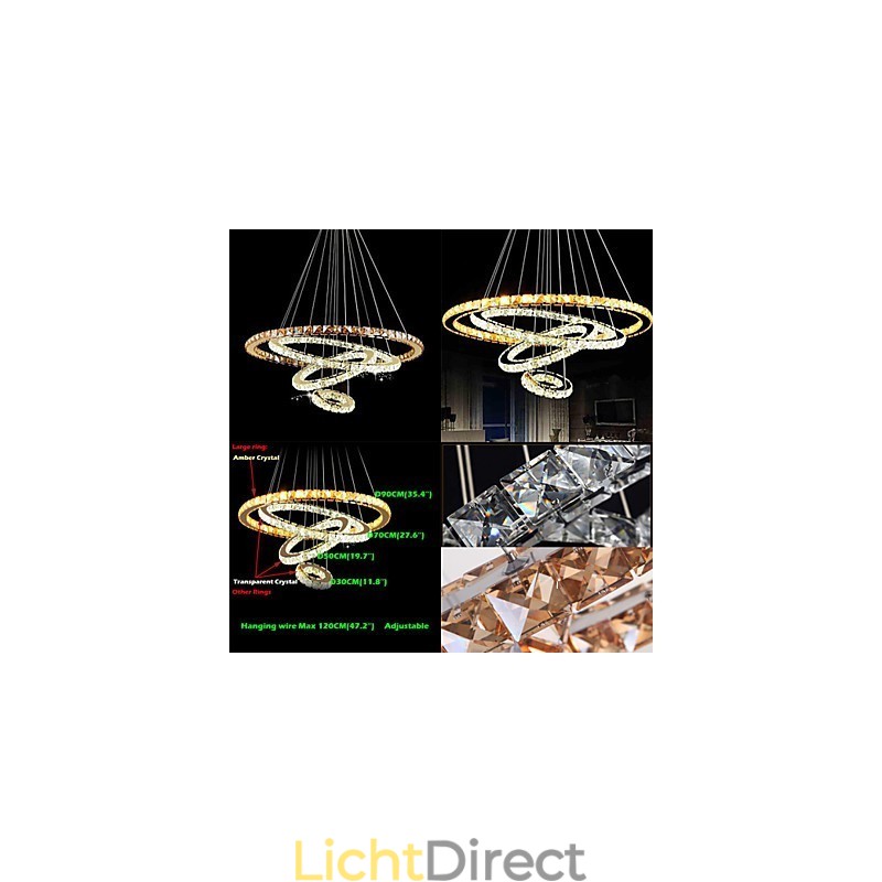 Moderne kristallen hanglamp plafond kroonluchter lamp met 4 ringen grote ring amber kristal en ander helder kristal