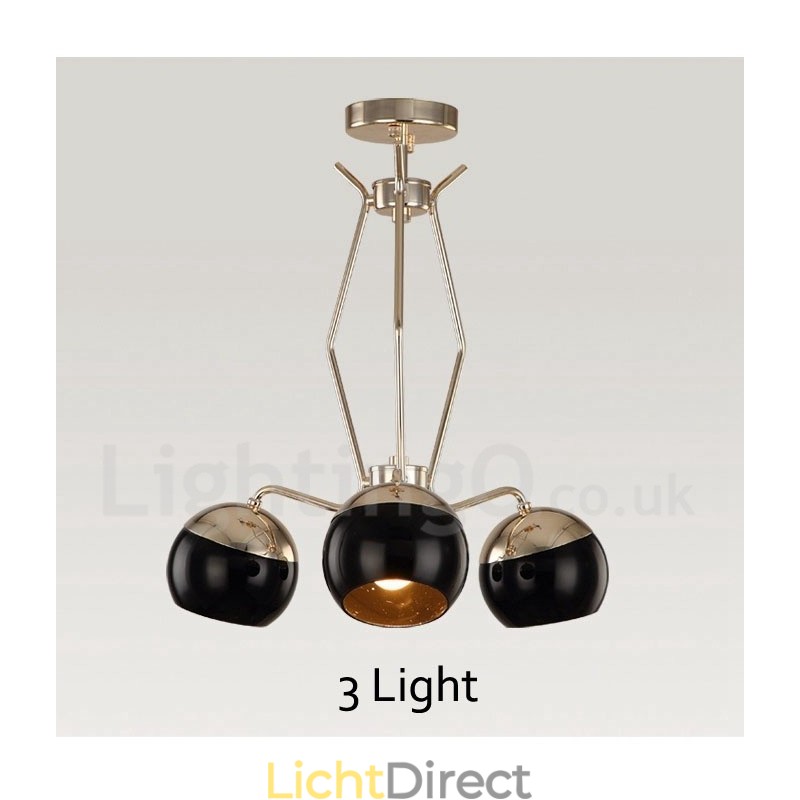 3-lichts enkellaags moderne, eigentijdse metalen kroonluchterlamp met glazen kap