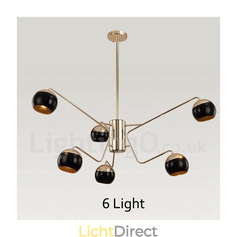6-lichts 2-laags moderne, eigentijdse metalen kroonluchterlamp met glazen kap
