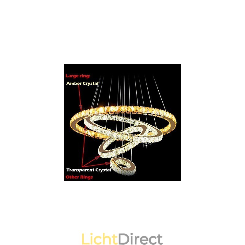 Moderne kristallen hanglamp plafond kroonluchter lamp met 4 ringen grote ring amber kristal en ander helder kristal