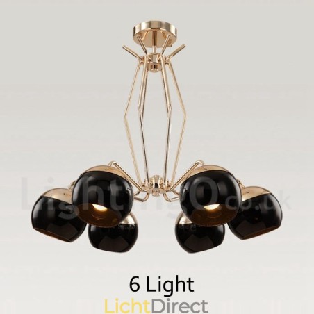 6-lichts enkellaags moderne, eigentijdse metalen kroonluchterlamp met glazen kap 6-lichts enkellaags moderne, eigentijdse metalen kroonluchterlamp met glazen kap