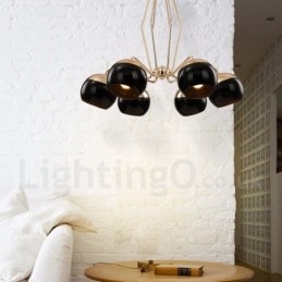 6-lichts enkellaags moderne, eigentijdse metalen kroonluchterlamp met glazen kap