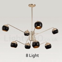 8-lichts 2-laags moderne, eigentijdse metalen kroonluchterlamp met glazen kap