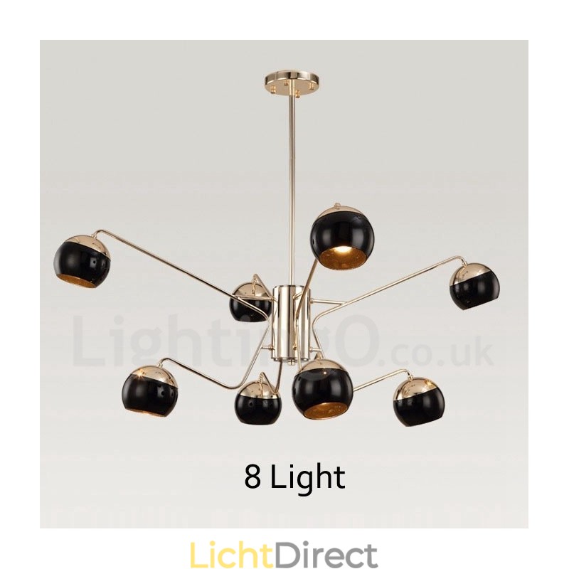 8-lichts 2-laags moderne, eigentijdse metalen kroonluchterlamp met glazen kap