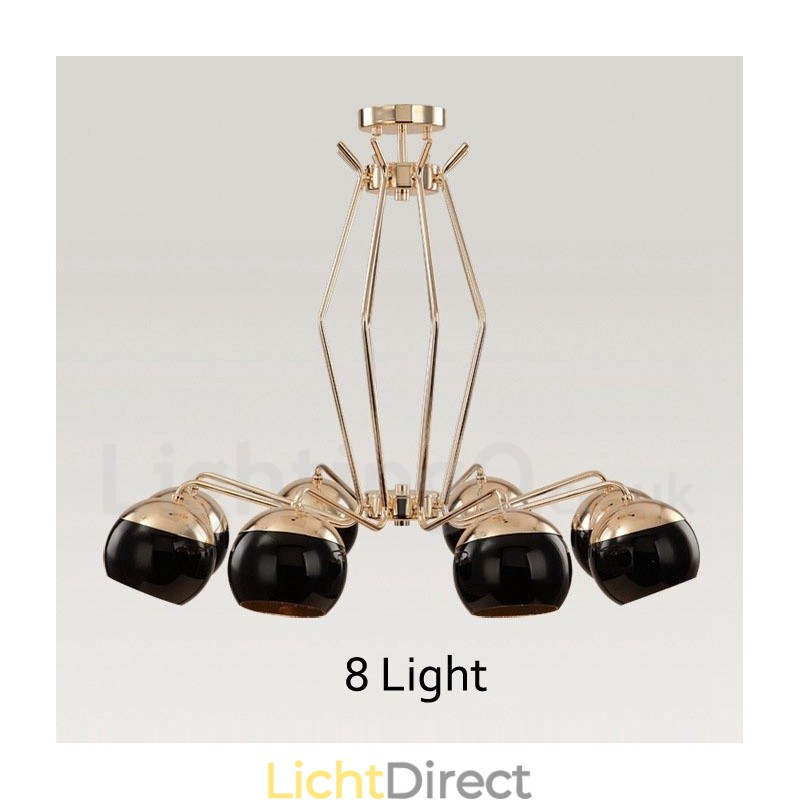 8-lichts enkellaags moderne, eigentijdse metalen kroonluchterlamp met glazen kap